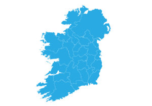 A blue map of the island of Ireland