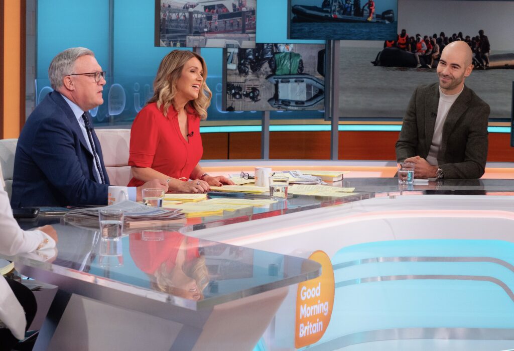 Leon Emirali appearing on ITV's Good Morning Britain alongside Ed Balls and Susanna Reid